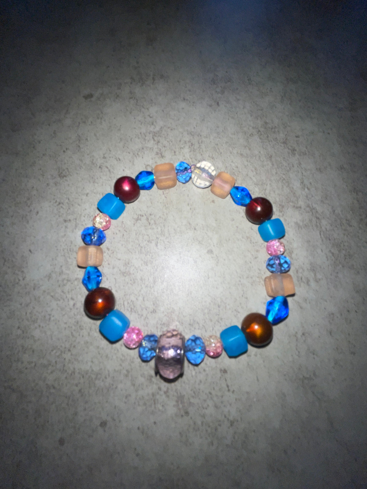 Blue, Pink & Burgundy Beaded Bracelet