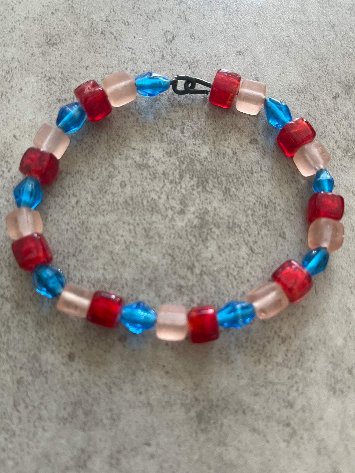 Red, Blue & Blush Beaded Bracelet