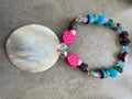 Shell Disc & Pink Heart Beaded Necklace