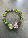 Green & Pink Heart Beaded Bracelet
