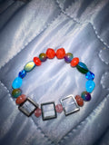 Rainbow & Silver Squares Beaded Bracelet