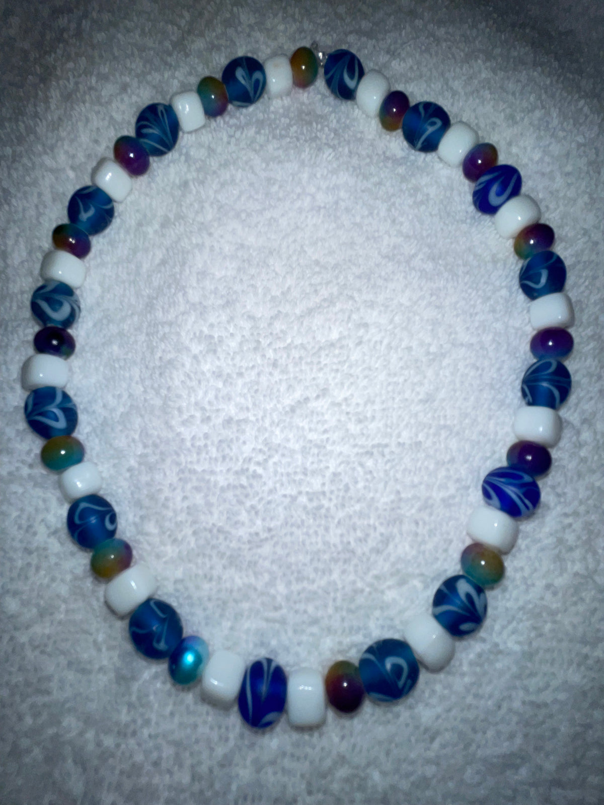 Blue Swirl & White Beaded Necklace